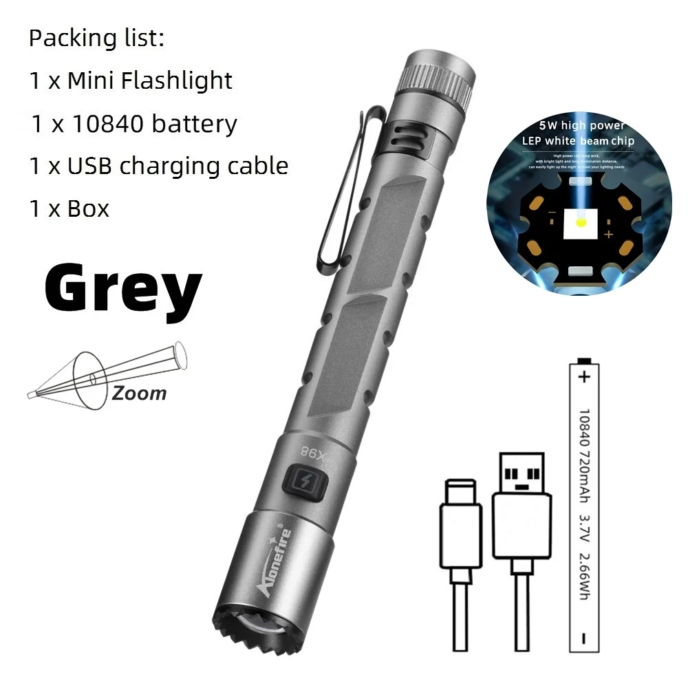 Alonefire Zoom Mini EDC Hochhelle LED-Stiftleuchte Taschenlampe USB wiederaufladbare Magnet-Taschenlampe Outdoor Wandern Reisen Arbeit Reparatur Beleuchtungslampe 4