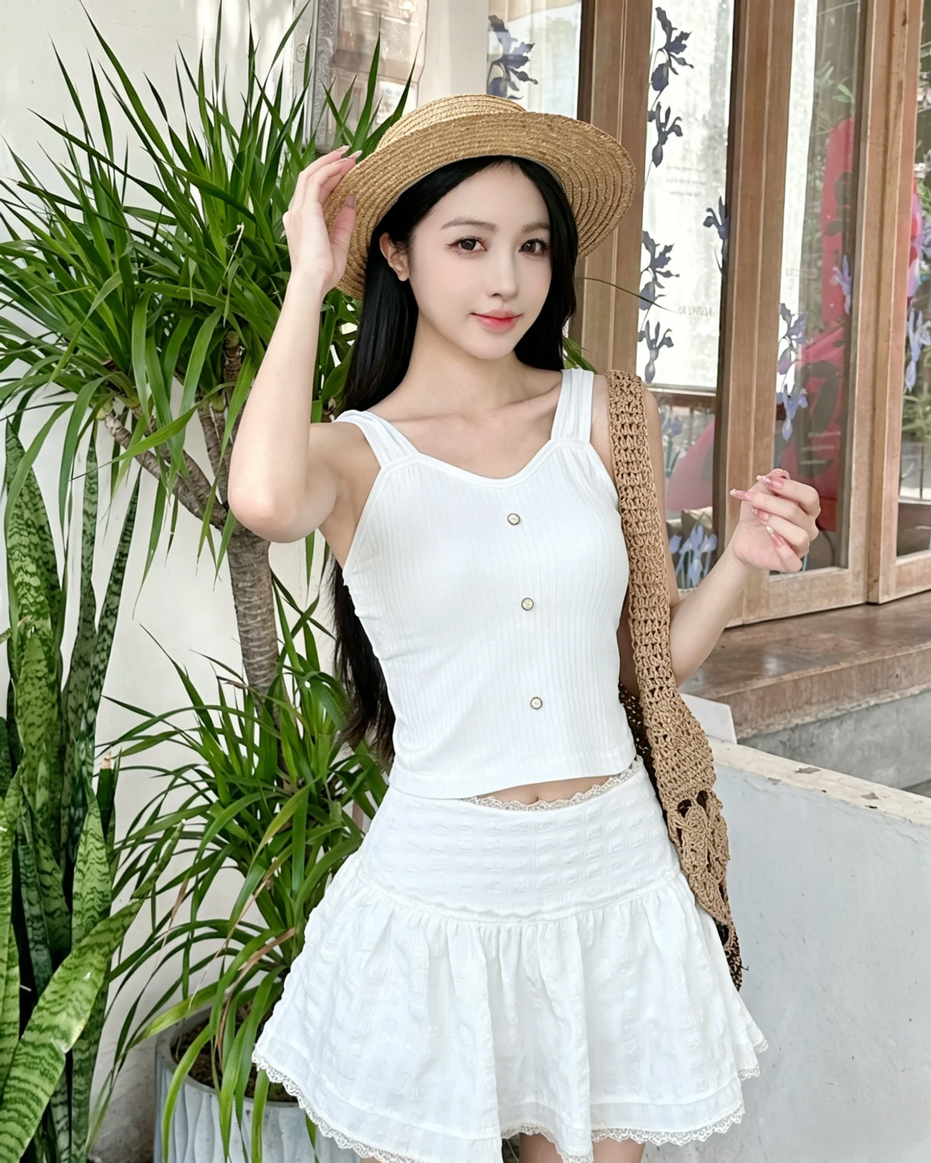 Korean Style Solid Color Women's Camisole with Spaghetti Straps Sleeveless Slim Fit Top with Chest Pad 1 Piece
