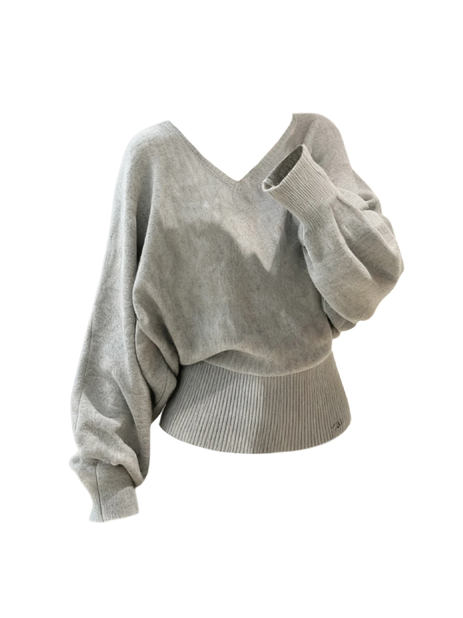 

Женский серый вязаный пуловер, свитер с v-образным вырезом, винтажный джемпер, вязаный кашемировый свитер с длинными рукавами, осень-зима, одежда 2000-х годов