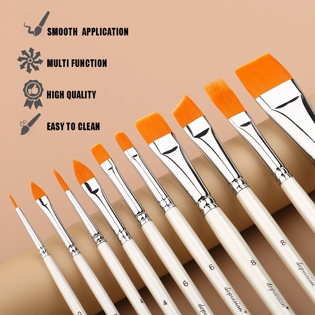 Depvision 10 Pieces Face Paint Brush Set Professional Quality Brush For Face Painting Watercolor Acrylic Oil Painting Nail Art