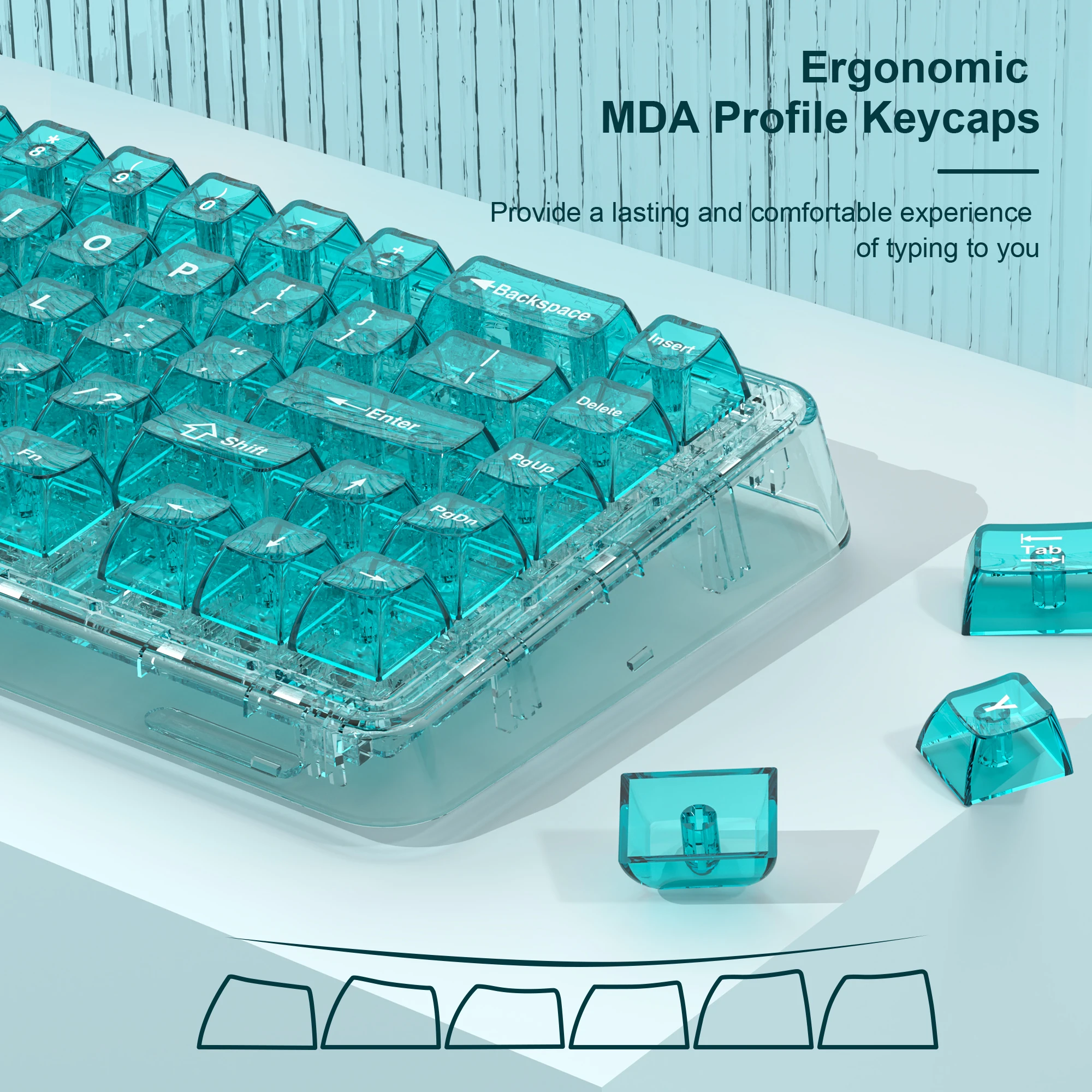 115 Keys Cyan Transparent Clear Keycaps Crystal Ceramic PC Keycap RGB Shine Through Key cap MDA Profile for MX Switch Keyboard