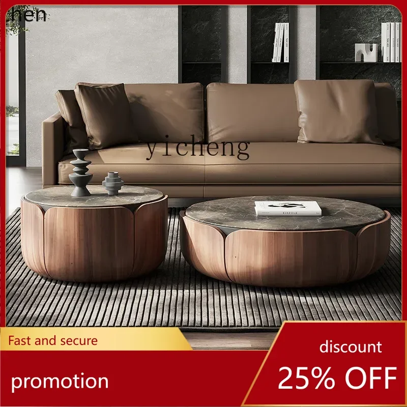 

HXL round coffee table modern minimalist creative high-end movable Deli Feng rock slab coffee table