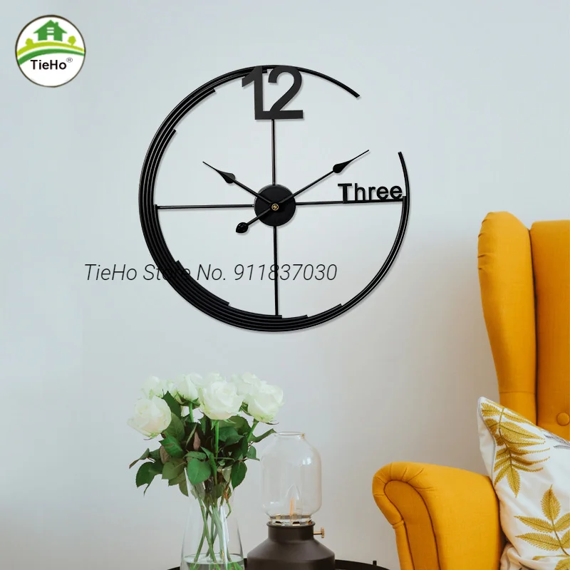 Modern Style Golden Hanging Wall Clocks, Living Room Decor, Simple Round Needle Wall Clock, Metal Large Wall Decoration, TieHo