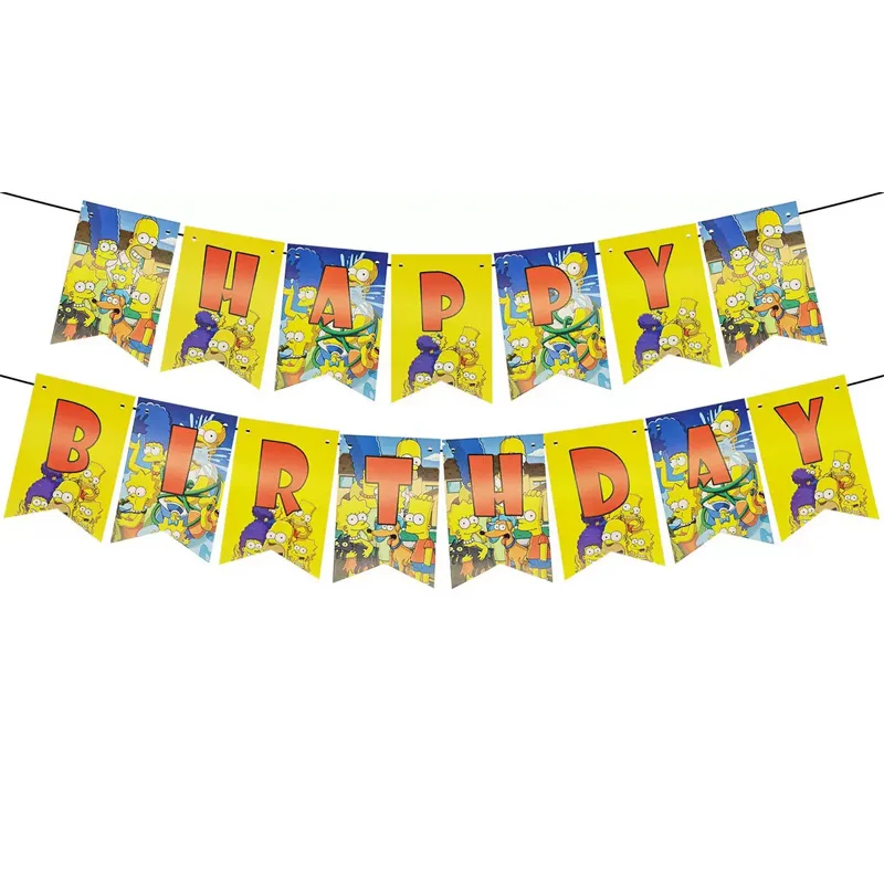 1 Set Simpson-Party-Dekorationsset: Happy Birthday Banner, Kuchenaufsatz, lustige gelbe Familien-Heimfolienballons, Babyparty-Gastgeschenke – Detail 4