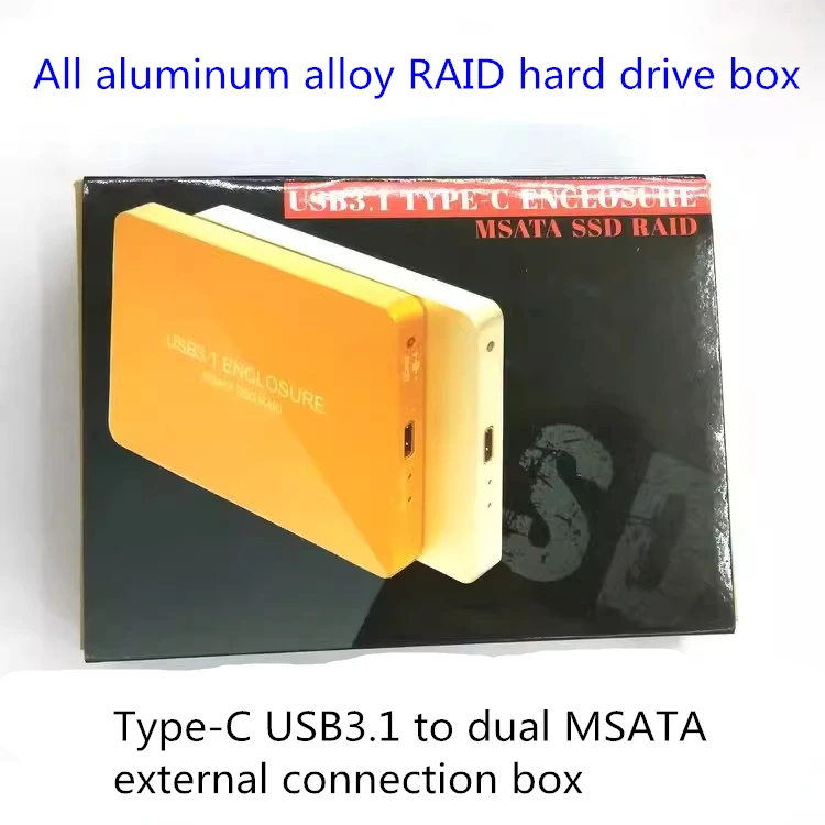 Aluminum alloy Type-C 2.5-inch portable hard drive case MSATA to USB3.1SSD RAID dual SATA array Inventory processing,