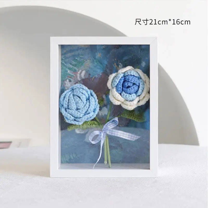 

Solid Wood Photo Frame Hand-woven Creative Simulation Rose Bouquet Photo Frame Home Desktop Decorative Finished Products