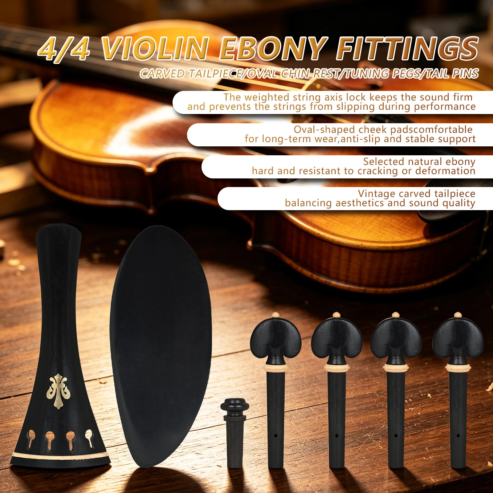 IRIN 4/4 3/4 Ebony Violin Tailpiece Tuning Pegs Chinrest Endpin Fiddle Replacement Parts String Instrument Accessories
