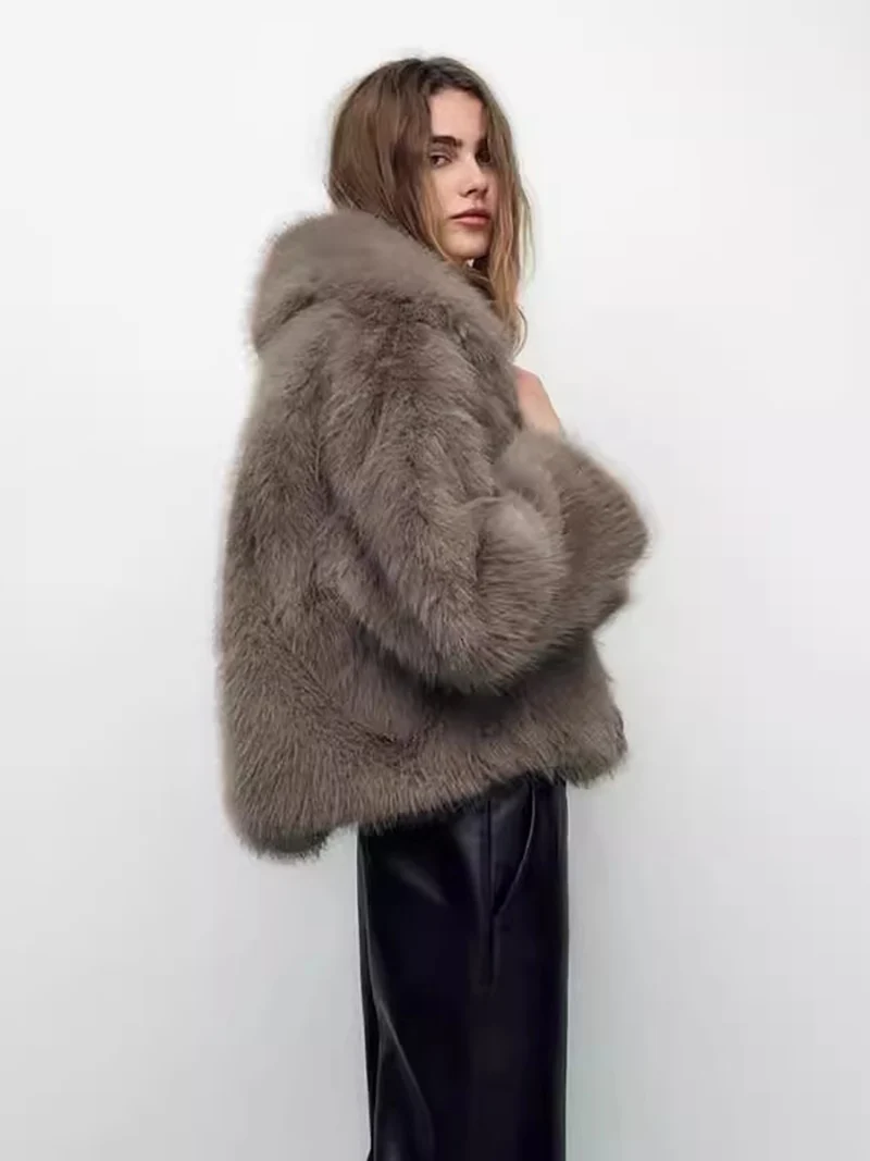 ZADORIN Oversized Faux Fur Coat Woman Big Lapel Buckle Closure Moto Biker Fluffy Warm Fur Jacket Winter Clothes Chic Outerwear