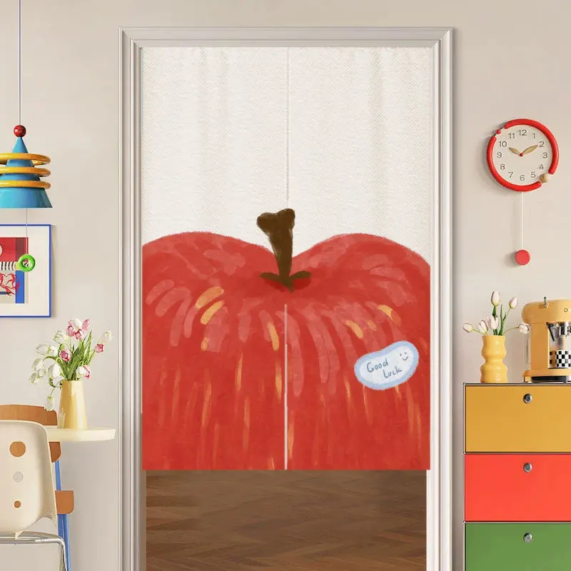 VIKAMA “Dopamine” Red Apple Print Half-Length Curtain, No-Drill Privacy Curtain, Kitchen and Bedroom Home Decor