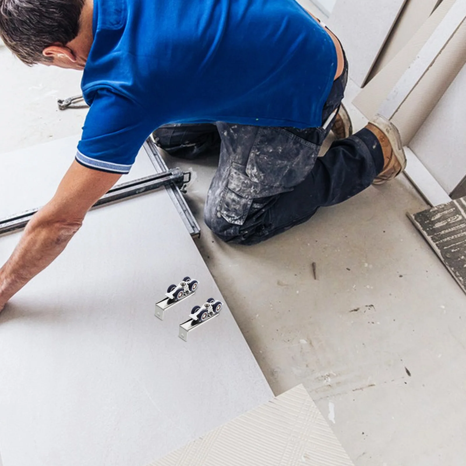 

2 Sets Wardrobe Door Roller Zinc Alloy Quiet Smooth Sliding Flat Head Four Wheel Replacement Closet Track Hardware