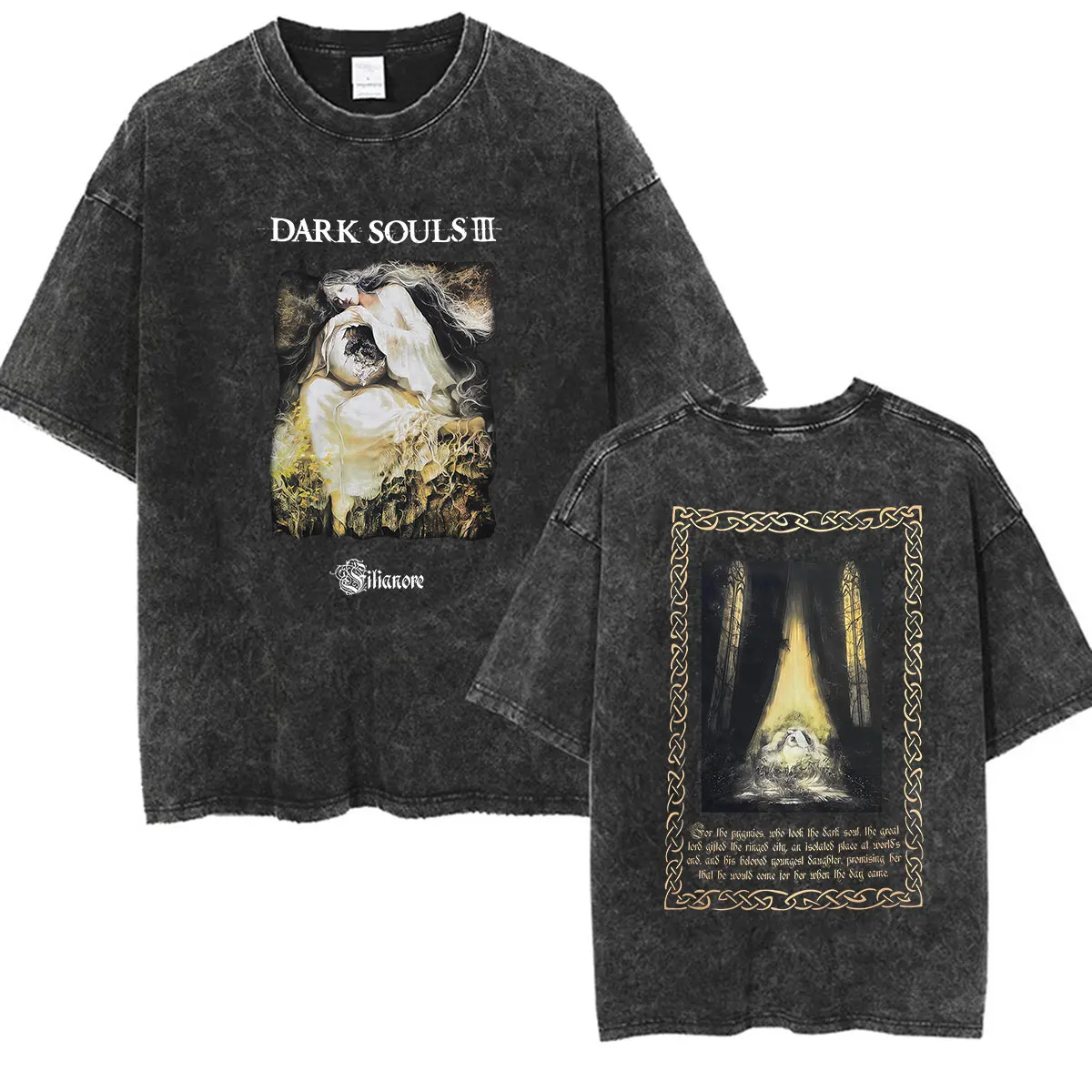 Vintage Washed Dark Souls Slave Knight Gael Grim Game Player T Shirt Men's Fans Gift Cosplay Short Sleeve T-shirt Man Streetwear view 2