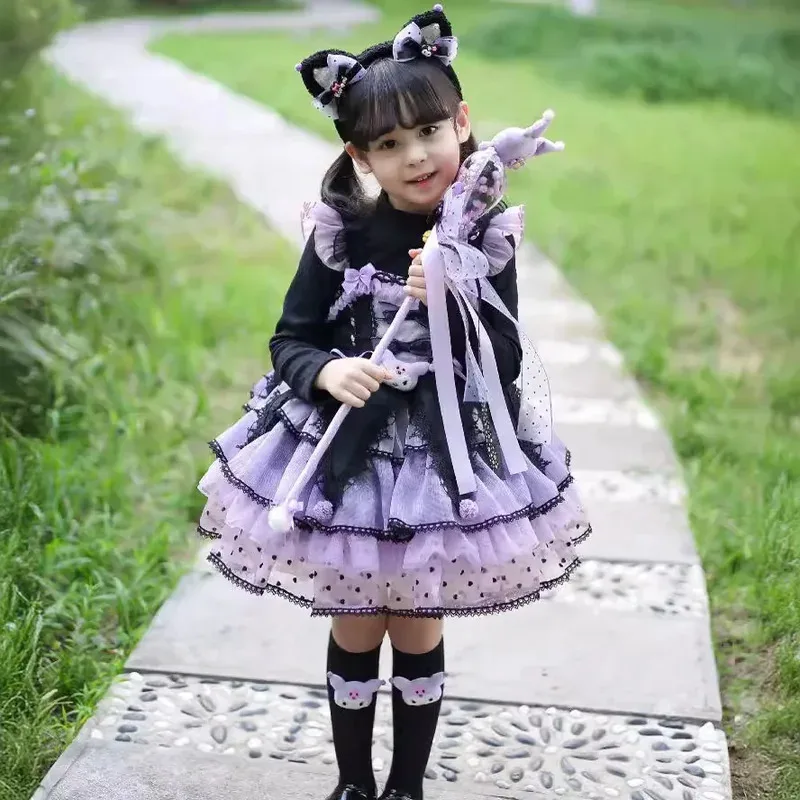 Hot Kawaii Autumn Girl Kuromi Lolita Sling Halloween Cos Children'S Fluffy Princess Dressx;8's,6;