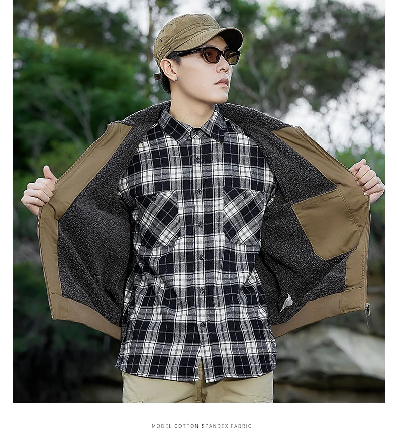 Autumn Winter Fleece Washed Jacket Men's Thick Warm Casual Outerwear