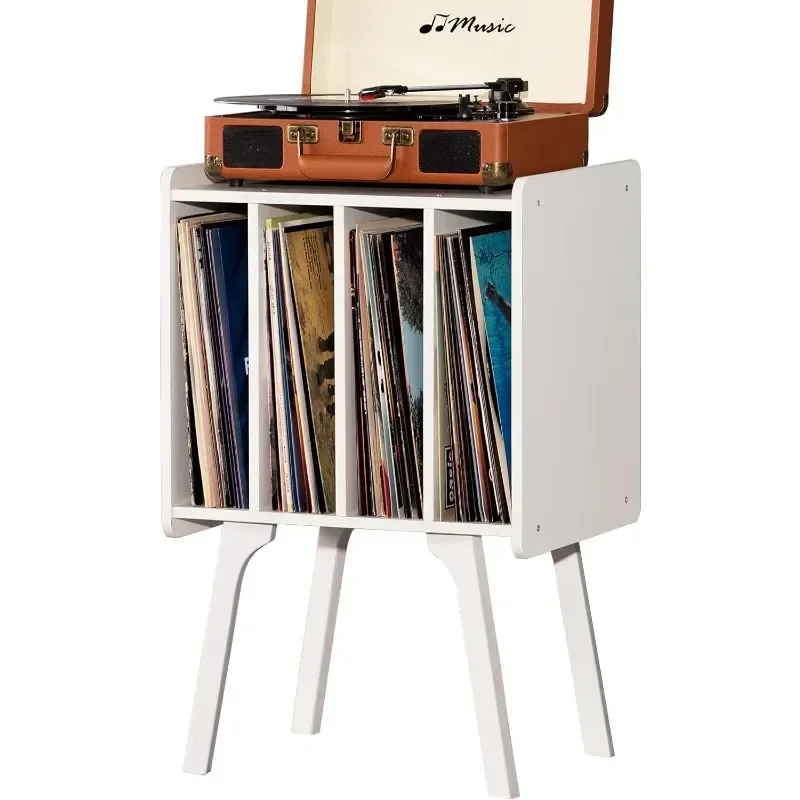 

Record Player Stand,Vinyl Record Storage Table with 4 Cabinet Up to 100 Albums,Mid-Century Modern Turntable Stand with Wood Legs