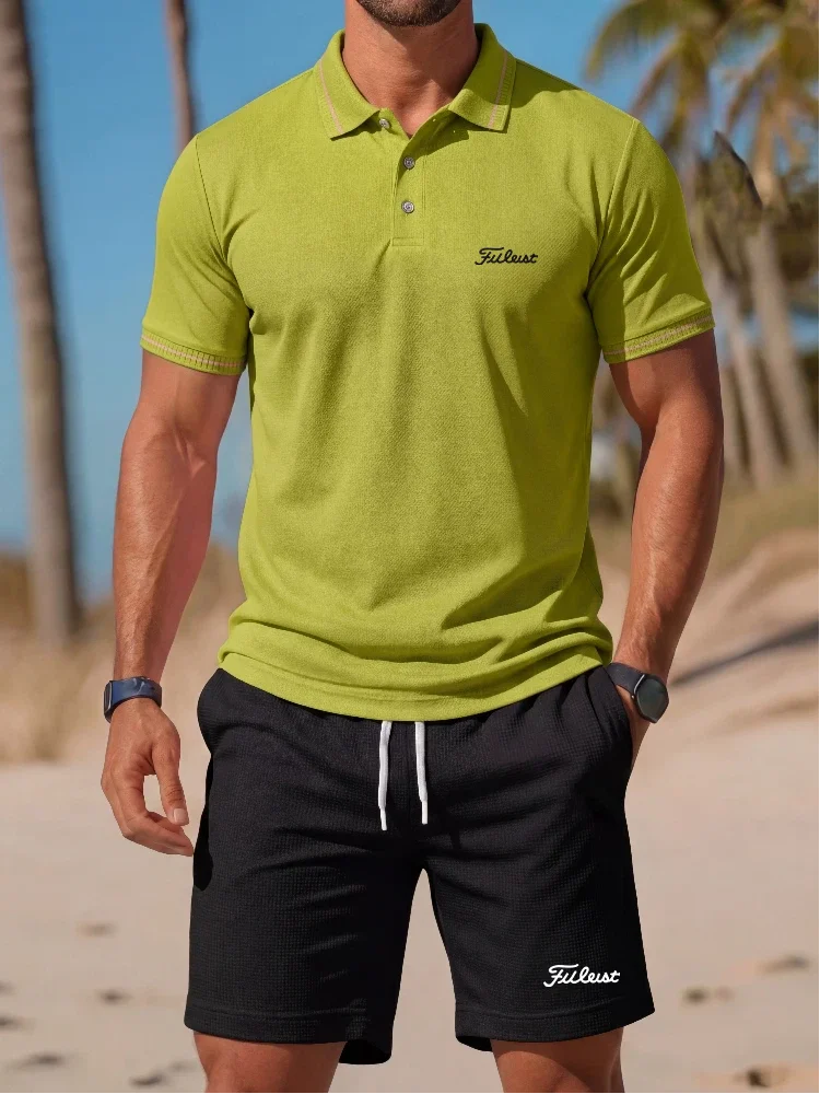 

Fashion brand polo shirt short sleeved set letter print men's polo shirt shorts 2026 summer new comfortable casual T-shirt set