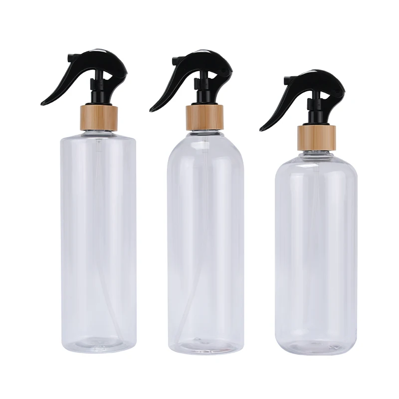 30ml 60ml 100ml 250ml 300ml 500ml black white clear amber Trigger Spray Bottle straw bottle with bamboo trigger pump spray cap