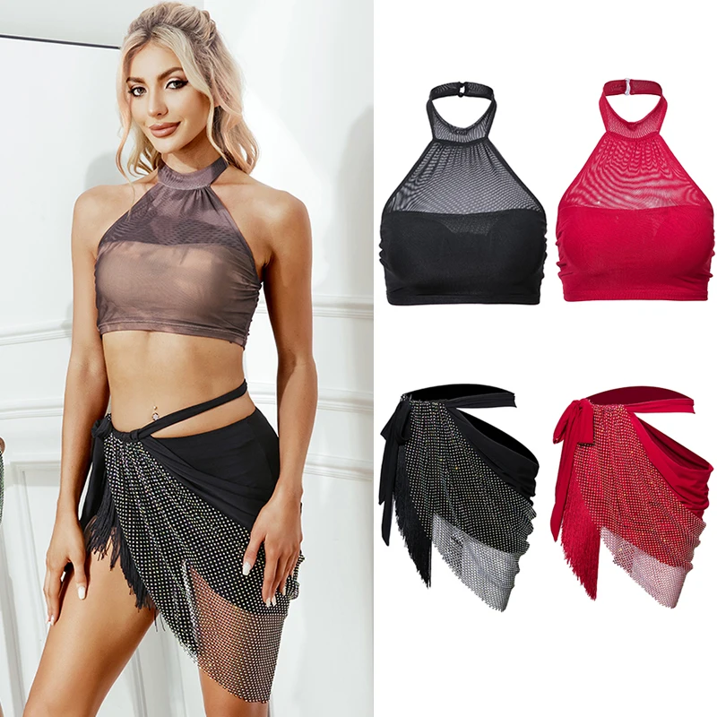 

New Latin Dance Clothes Women Summer Latin Tops Irregular Skirt Adult Rumba Salsa Performance Costume Sexy Fringe Dress BL13010