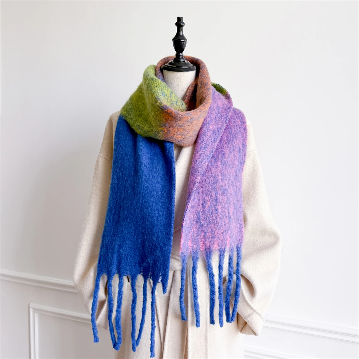 

Winter Warm Women Scarf Multicolor Soft Faux Cashmere Blanket Wrap Shawls Foulard Pashmina Neckerchief Poncho Tassel