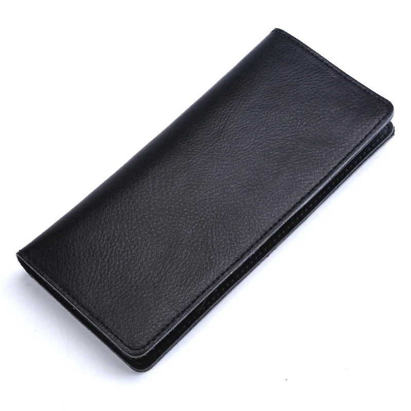 Solid Long Wallet For Men Women Good Quality Cow Leather Large Capacity Purse Lady Card Holider Money Case Soft Money Clips