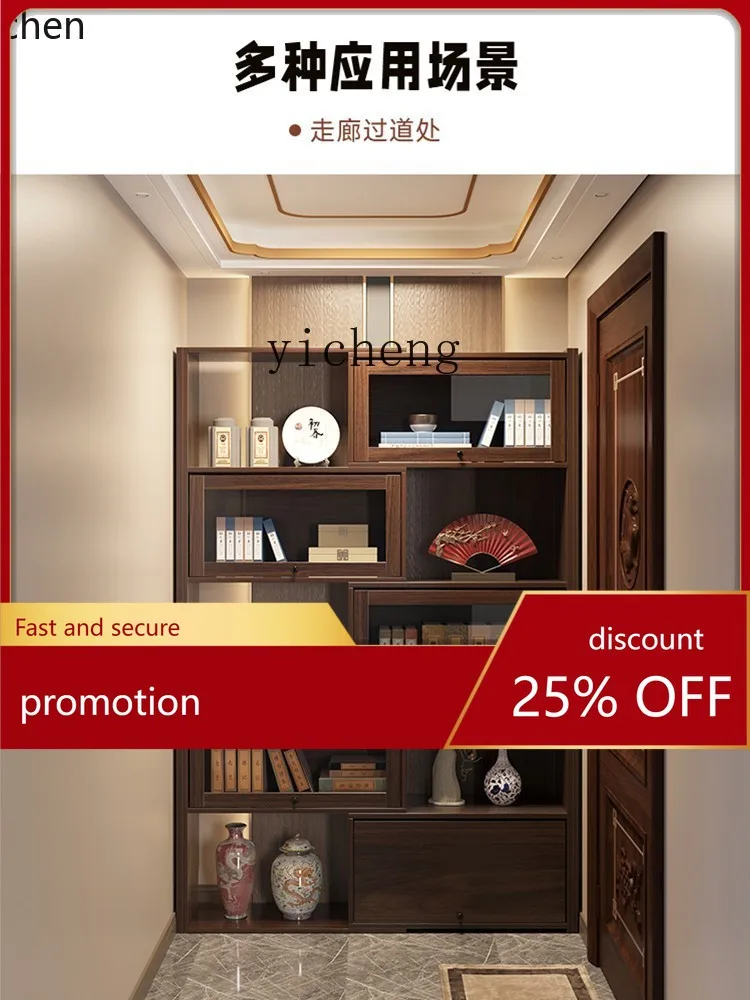 

YFY Solid Wood Combined Bookcase Floor Entire Wall Light Luxury Study Bookcase with Glass Door
