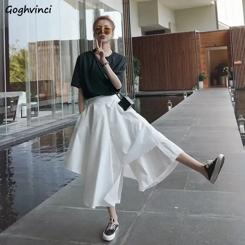 Skirts Women Autumn High Waist Irregular Solid A-line Japanese Style Fashion Streetwear Baggy Y2k Gentle Ulzzang Stylish Chic