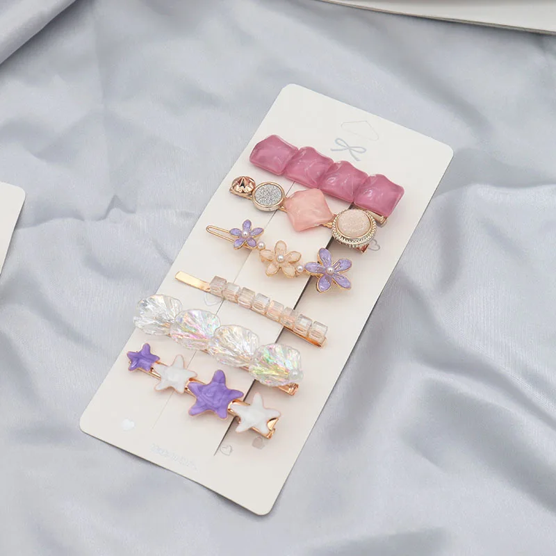 6Pcs/Set Fashion Artificial pearl Flowers Star Star For Women Girls Party Bangs Barrettes Hair Side Hairpins Hair Accessories