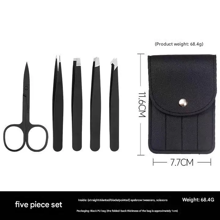 Czarne pęsety do brwi ze stali nierdzewnej z ukośną końcówką, zestaw narzędzi do depilacji, makijażu, przedłużania rzęs i tworzenia podwójnych powiek.