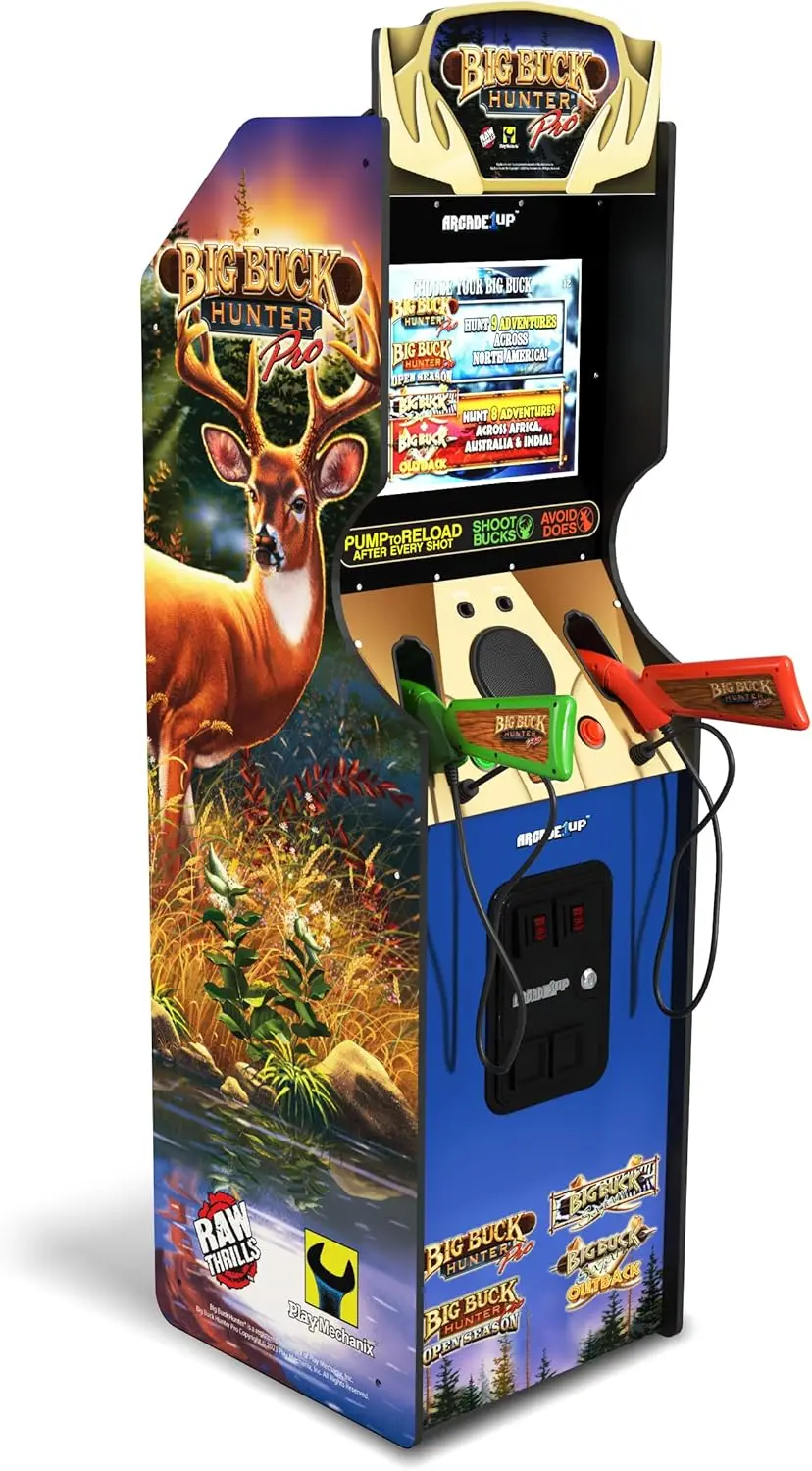 เครื่องอาร์เคด Big Buck Hunter Pro Deluxe สําหรับบ้าน ตู้ยืนสูง 5 ฟุต เกมคลาสสิก 4 เกม และหน้าจอ 17 นิ้ว