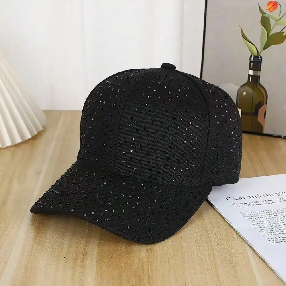 

Rhinestone Studded Baseball Cap For Women, Sparkly Bling Bling Trucker Hat, Adjustable Fashion Sun Hat For Summer