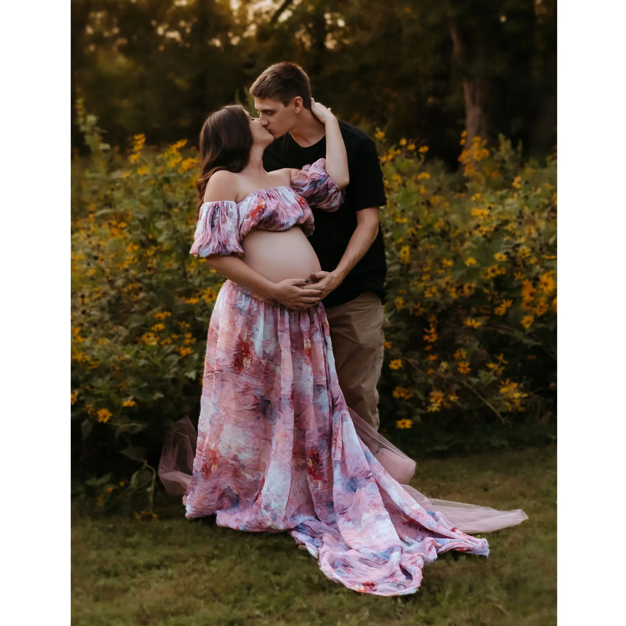 

Don&Judy Maternity Dress Photoshoot With Tulle Tie Dye Party Wedding Evening Gown Off Shoulder Pregnant Women Photography Outfit