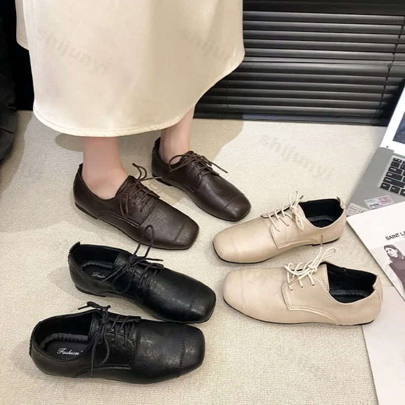 

Elegant Square Head Shallow Mouth Casual Single Shoes for Women's 2025 Autumn New Fashion Solid Versatile Comfortable Flat Shoes