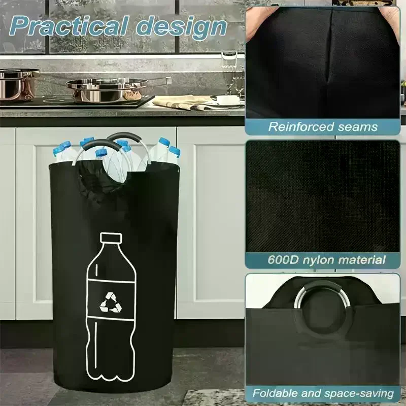 

82л корзина для хранения пустых бутылок, складная кухонная сумка для сбора бутылок для сточных вод с алюминиевой ручкой, контейнер большой емкости