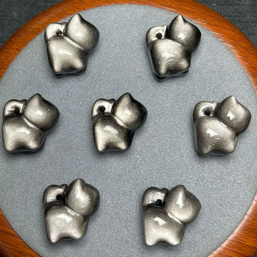 

5pcs/Lot Natural Stones Silver Obsidian Mini Carving Beads for Jewelry Making Crystals Crystal Stone Home Decoration w/Hole DIY