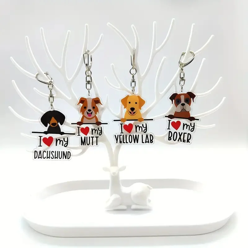 I Love My Dog Dachshund Pug Keychains Keyring for Accessories Bag Cute Dog Boxer Corgi Pendant Keyring Jewelry Fans Gifts