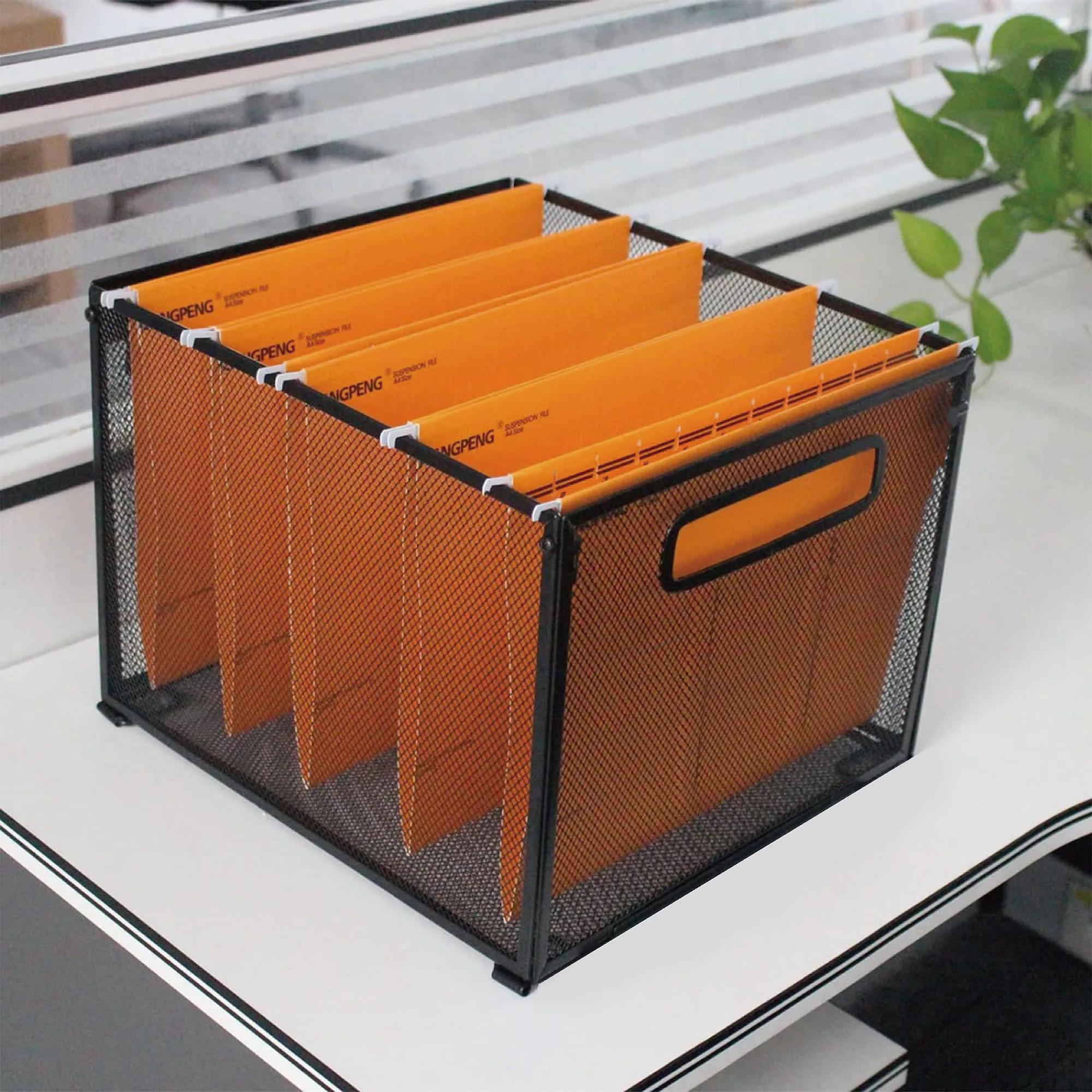 Large Hanging File Organizer, Mesh Letter Size File Holder Organizer Box Filing Crate for Office School Organization
