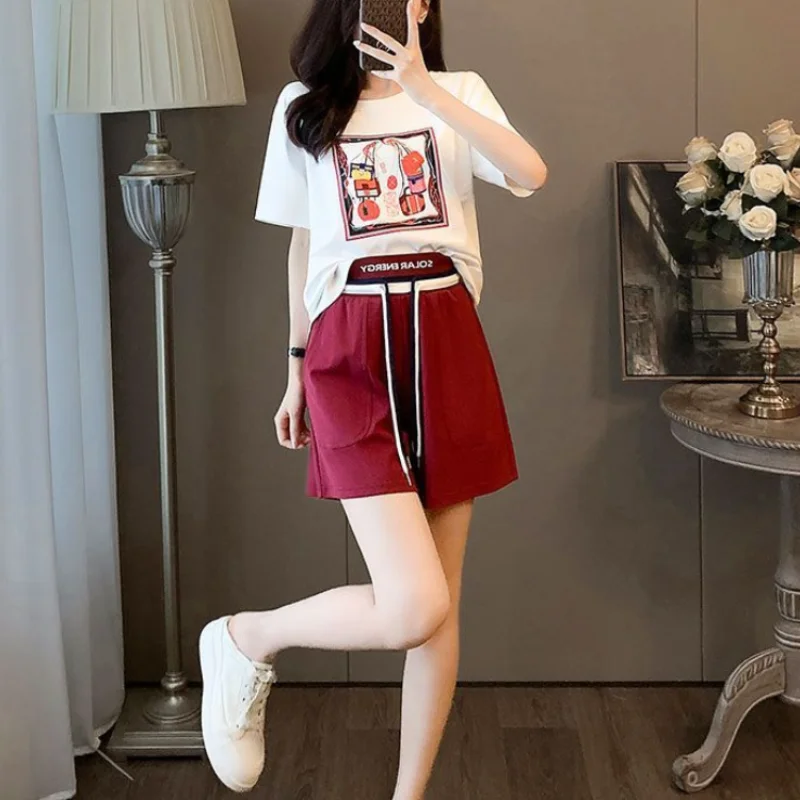 Summer Fashion 2024 Female Shorts Short Sleeve New Women\'s Sets Pieces Features Matching Full Cheap And Korean Style Offers Kit