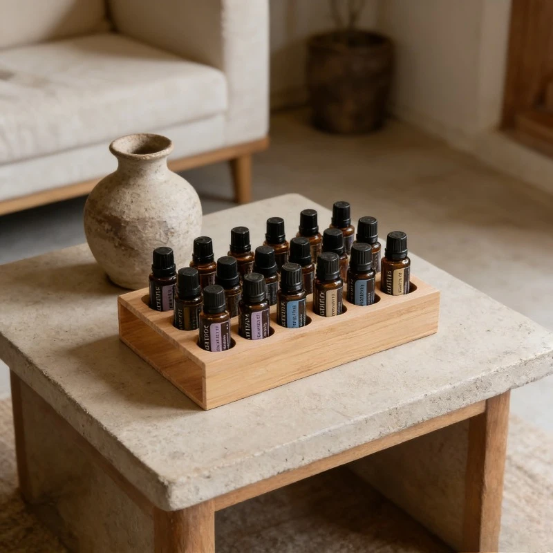 Pine Wood Essential Oil Storage Box, 24 Holes Roller Bottle Display Stand, Home Decor Organizer view 3