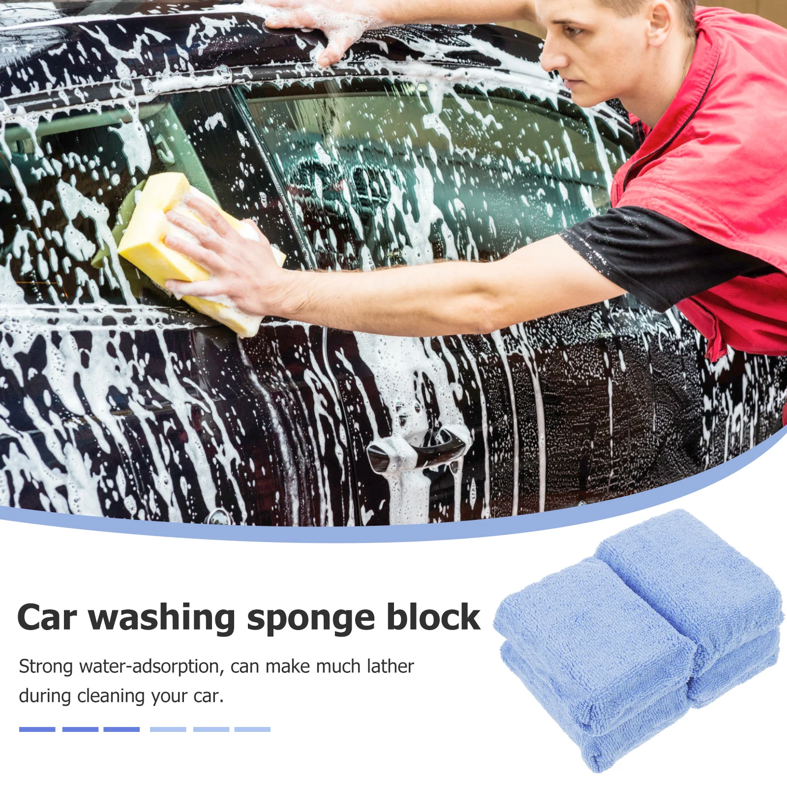 

4Pcs Car Wash Microfiber Sponge Easy Clean Durable Soft Compact Grip Car Truck Motorcycle Boat Tile Washing Microfiber Sponge
