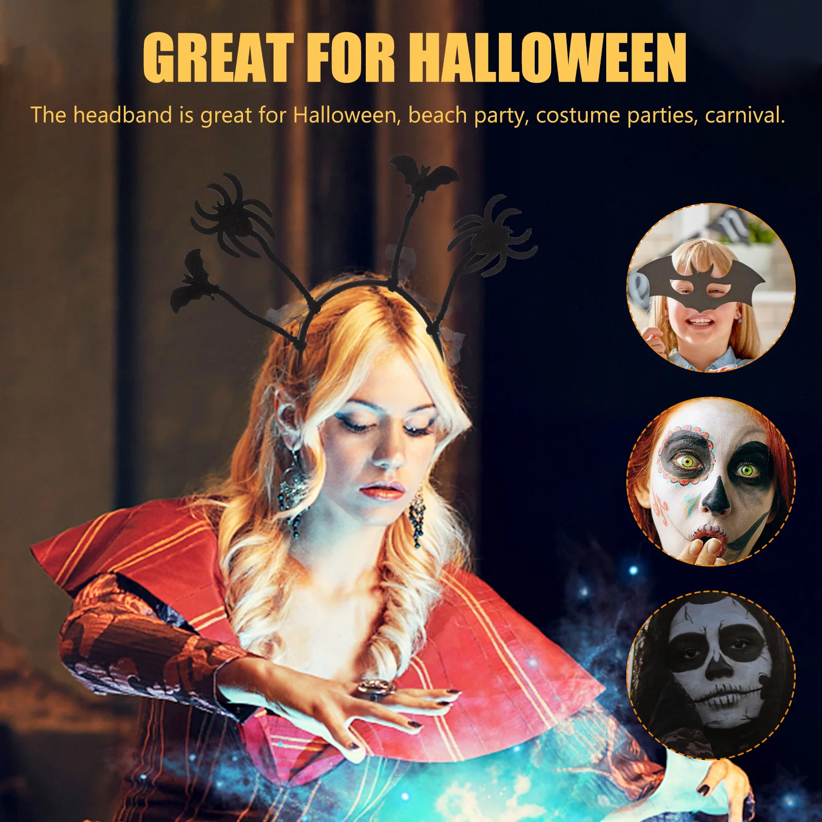 

2 Pcs Party Headband Halloween Hair Accessory Spider Cartoon Cosplay Headbands Plastic Bat