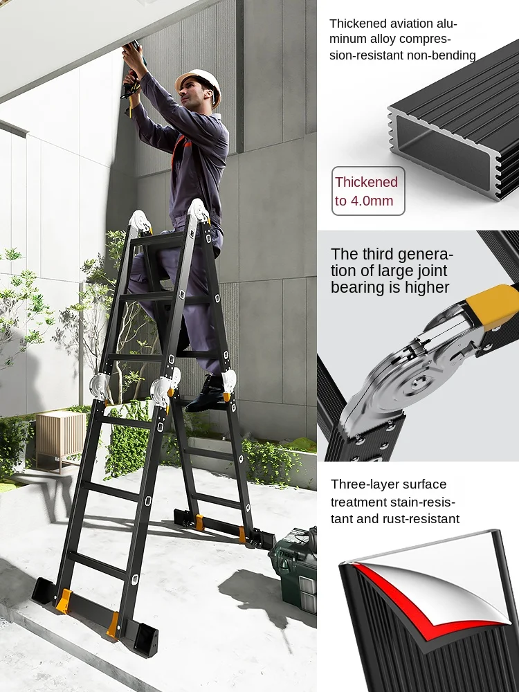 YY Telescopic Trestle Ladder Household Thickened Aluminum Alloy Engineering Straight Ladder Lifting Stairs