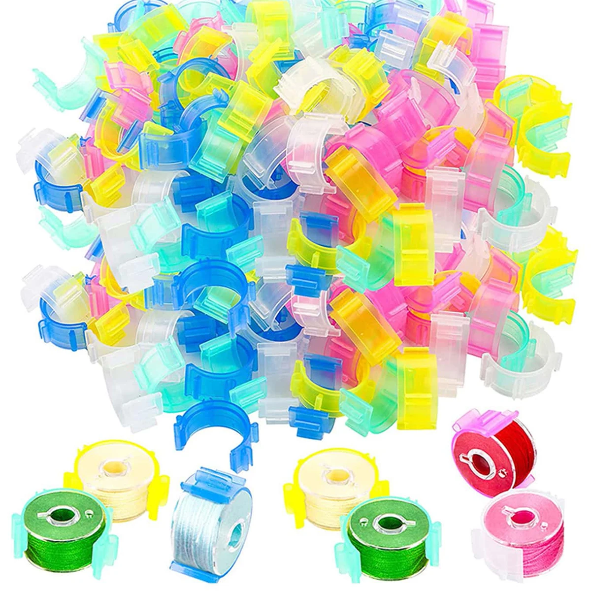50pcs Mixed Color Sewing Cylinder Clamps, Plastic Shuttle Core Clamps,Fits All Popular Spool Sizes Sewing Parts and Tools