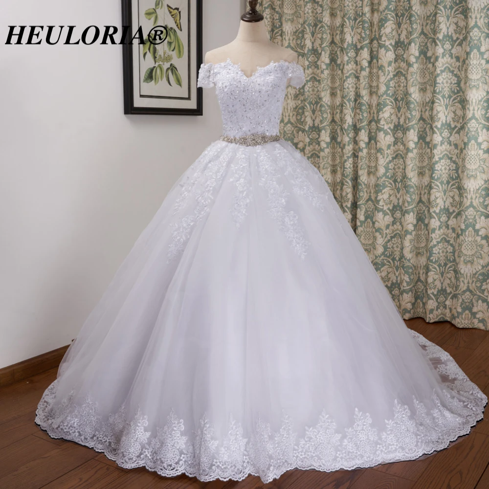 HEULORIA Princess Ball Gown Wedding Dress off shoulder lace bride dress belt beading plus size robe de mariee Wedding Gown