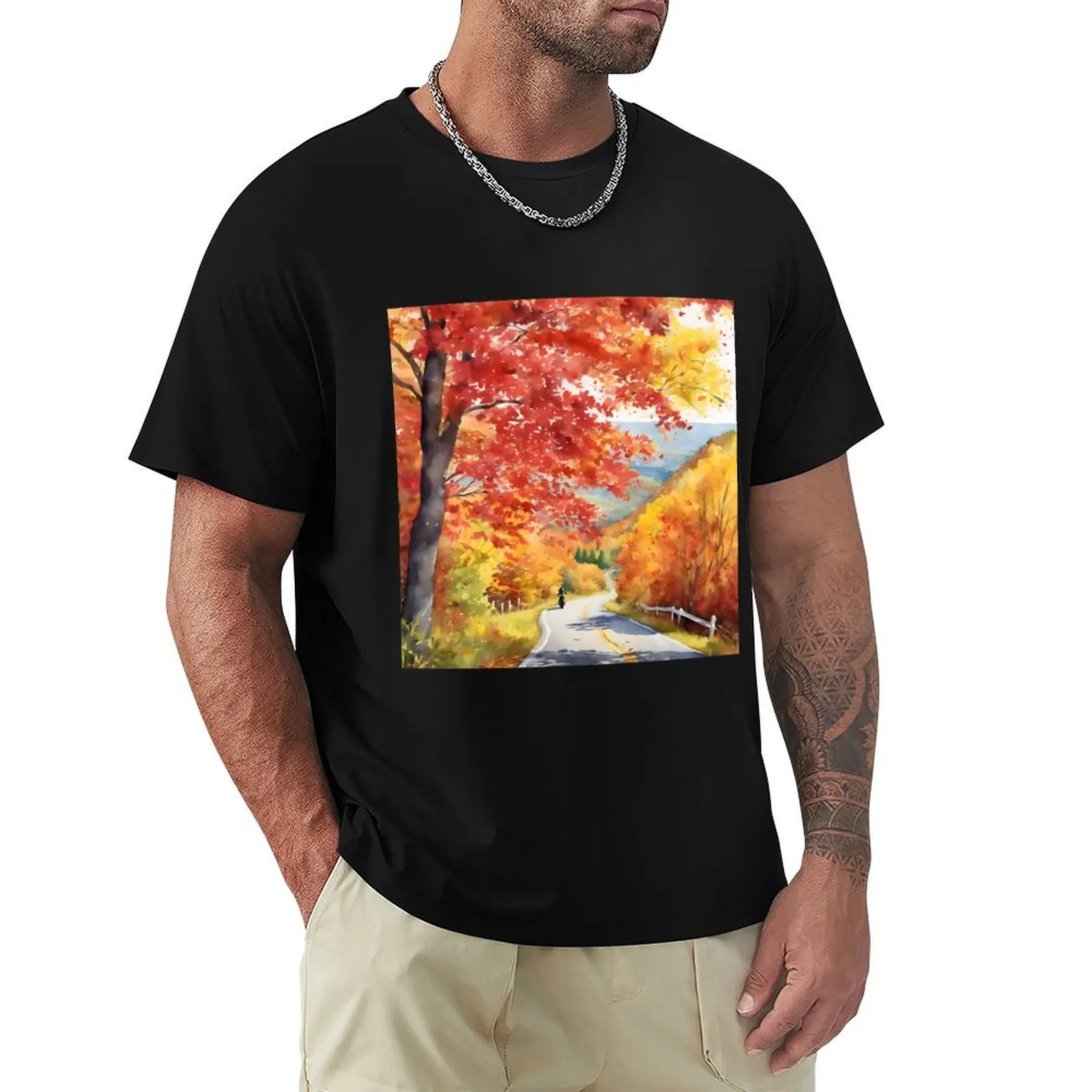 Stunning Watercolor Fall Nature Painting T-Shirt Christmas Theme Tee Top