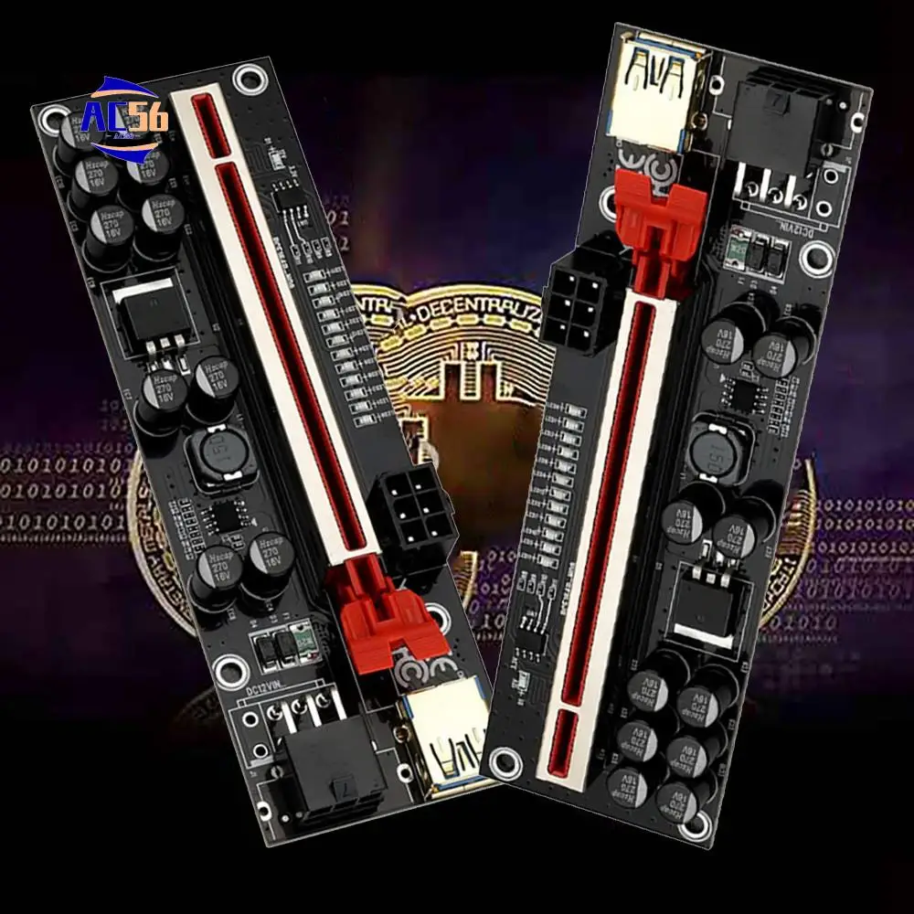 

AC56-VER011 PRO Riser Card PCI-E 1X To 16X USB3.0 6PIN Graphics Extension Cable With 10 Solid Capacitors B250 B75 BTC