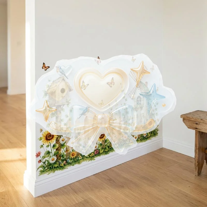 Sunflower Garden Fence Wall Decals, Yellow Sunflower Butterfly Baseboard Stickers, Floral Border for Kitchen Living Room Home