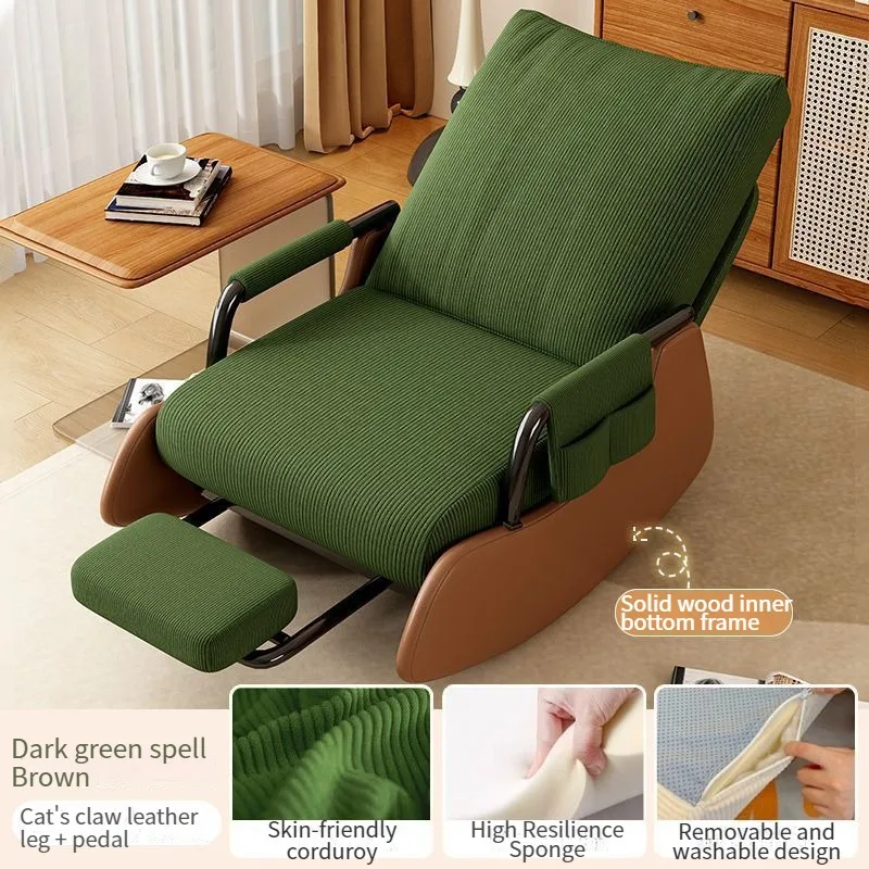 Comfy Rocking Chair, Folding Lounge Chair with Footrest, Lazy Sofa Chair Adjustable Backrest, Recliner Chair for Balcony