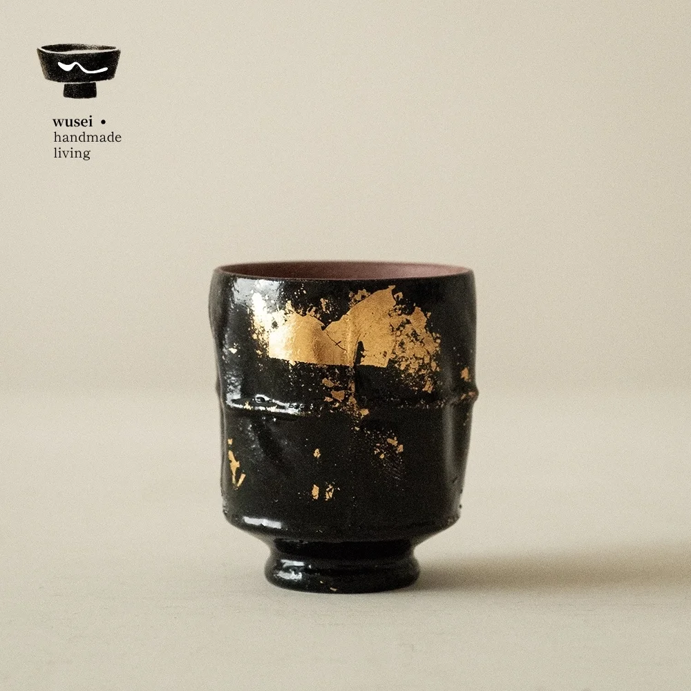 Wusei Handmade Gold Leaf Large Vernis  Tea Cup Traditional Chinese Style Ceramic Vintage Texture Owner Cup for Tea Appr...