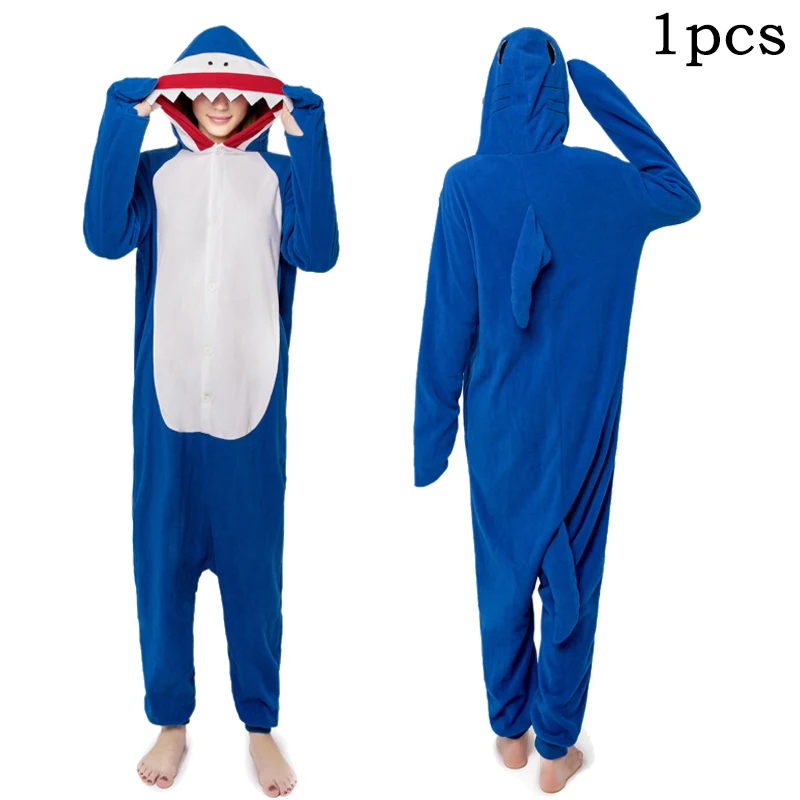 Pijama de mono de tiburón azul, unicornio Kigurumi, nuevo Animal, hombres, mujeres, adultos, dibujos animados, disfraces suaves para fiesta de