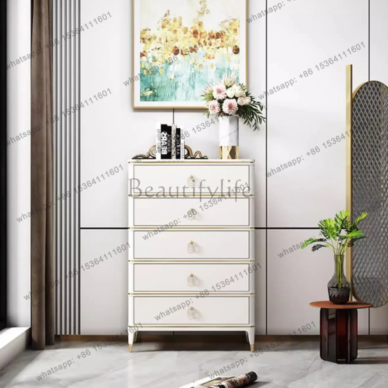 

American living room marble storage drawer cabinet modern simple bedroom solid wood bucket cabinet storage cabinet