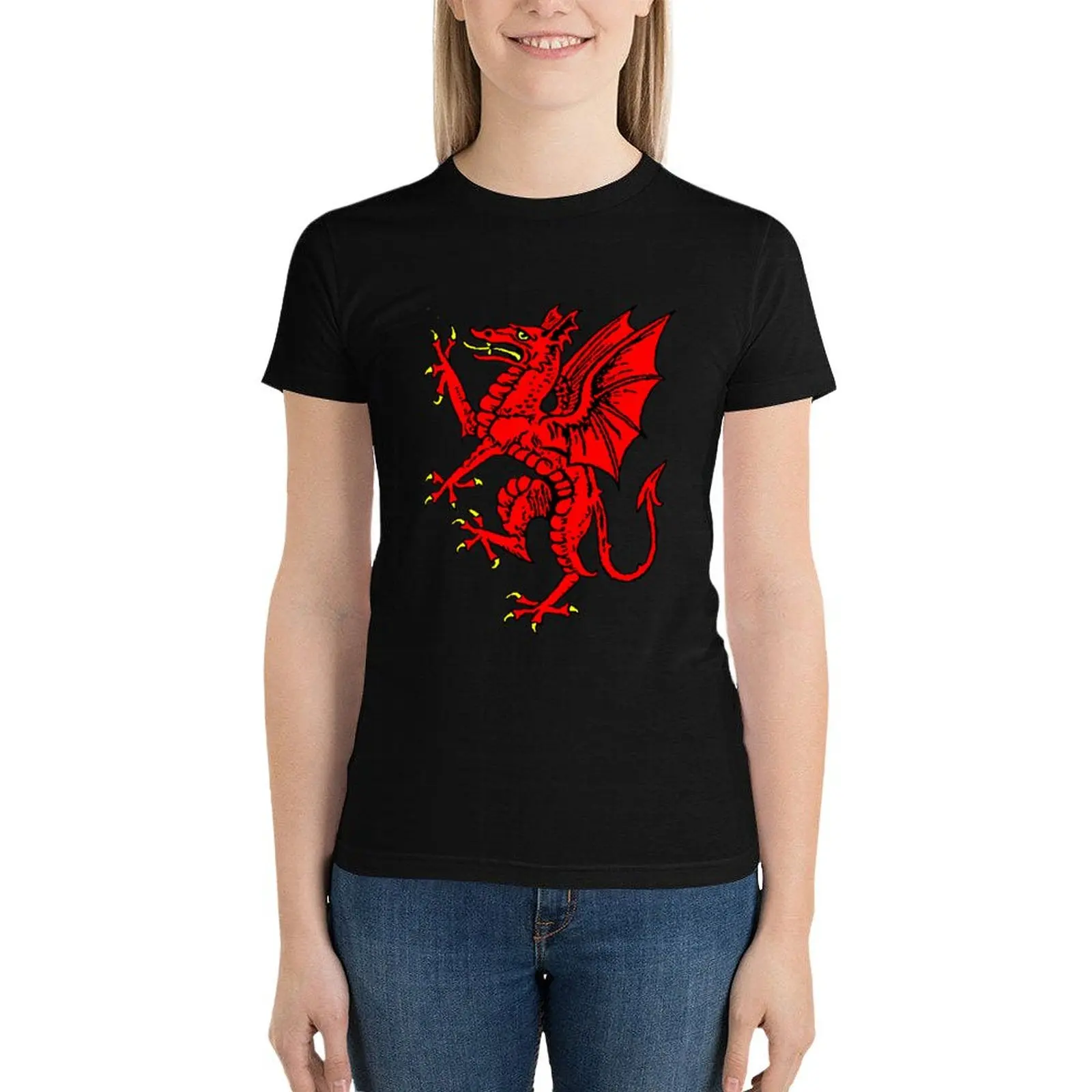 Red Heraldic Dragon T-Shirt cute tops korean fashion lady clothes luxury designer clothing Women